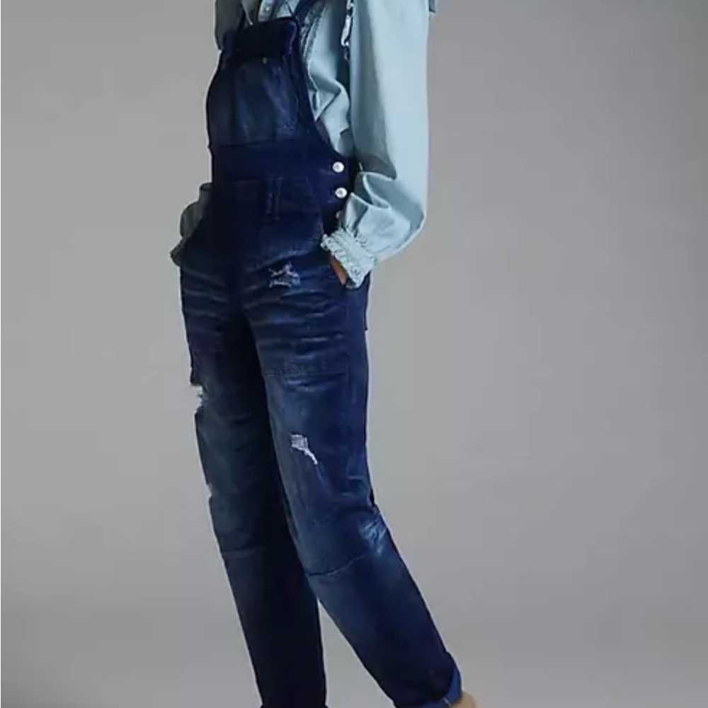 Pilcro Urban The Wanderer Velvet Overalls Jumpsuit Denim Blue 2 Boho Distressed - Picture 2 of 14